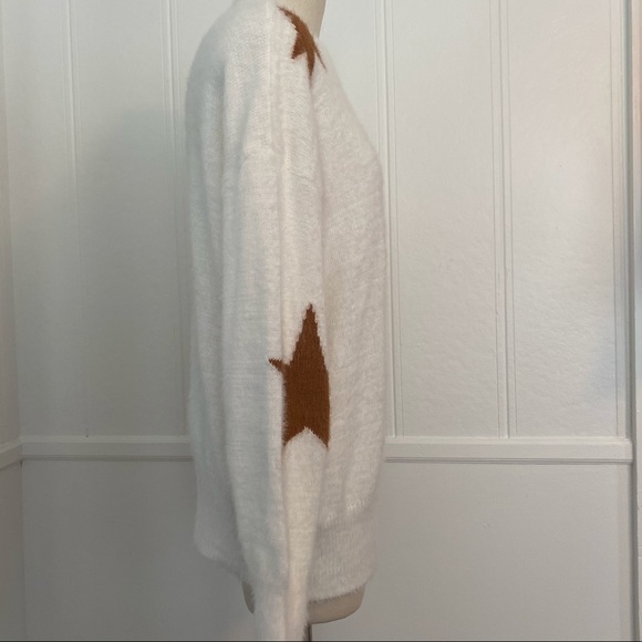 White pullover sweater knit stars crew neck large - Picture 2 of 5